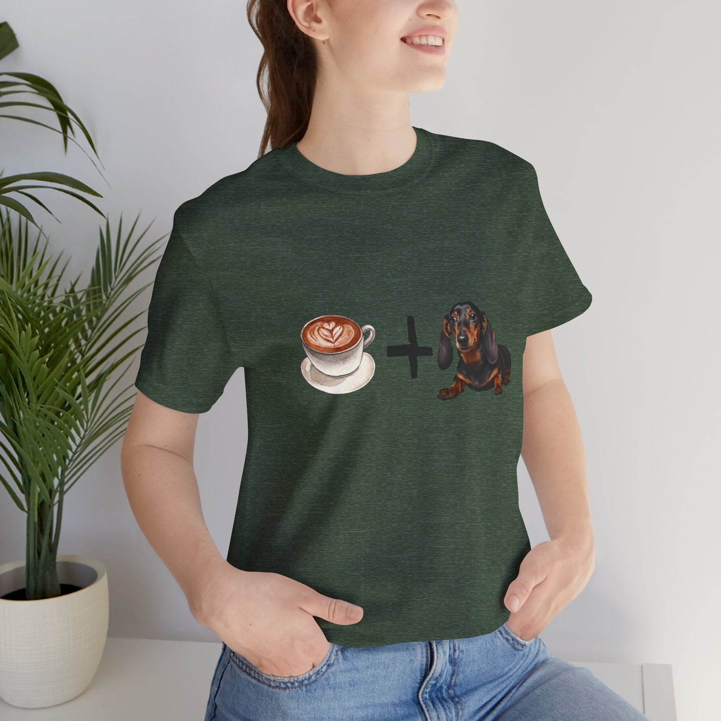 Coffee and Dachshunds T-Shirt — Gold — earthy colour palette — SniffWaggleNWalk™