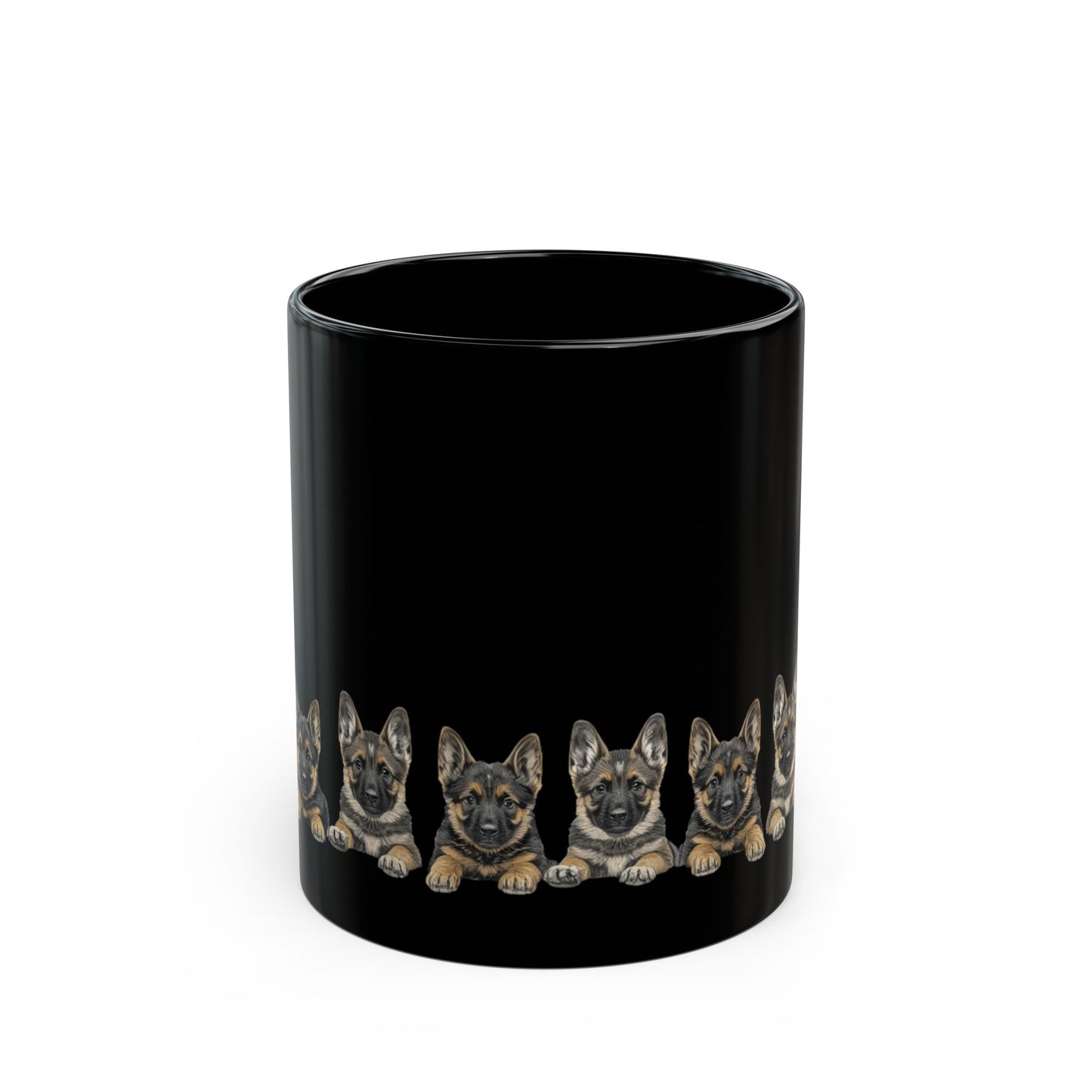 German Shepherd Puppy Line Black Coffee Mug — Cute Dog Lover Gift (11oz/15oz)