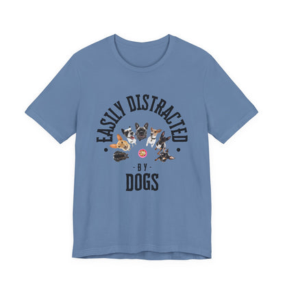 Easily Distracted by Dogs T-Shirt — Heather Prism Blue — unisex fit — SniffWaggleNWalk™