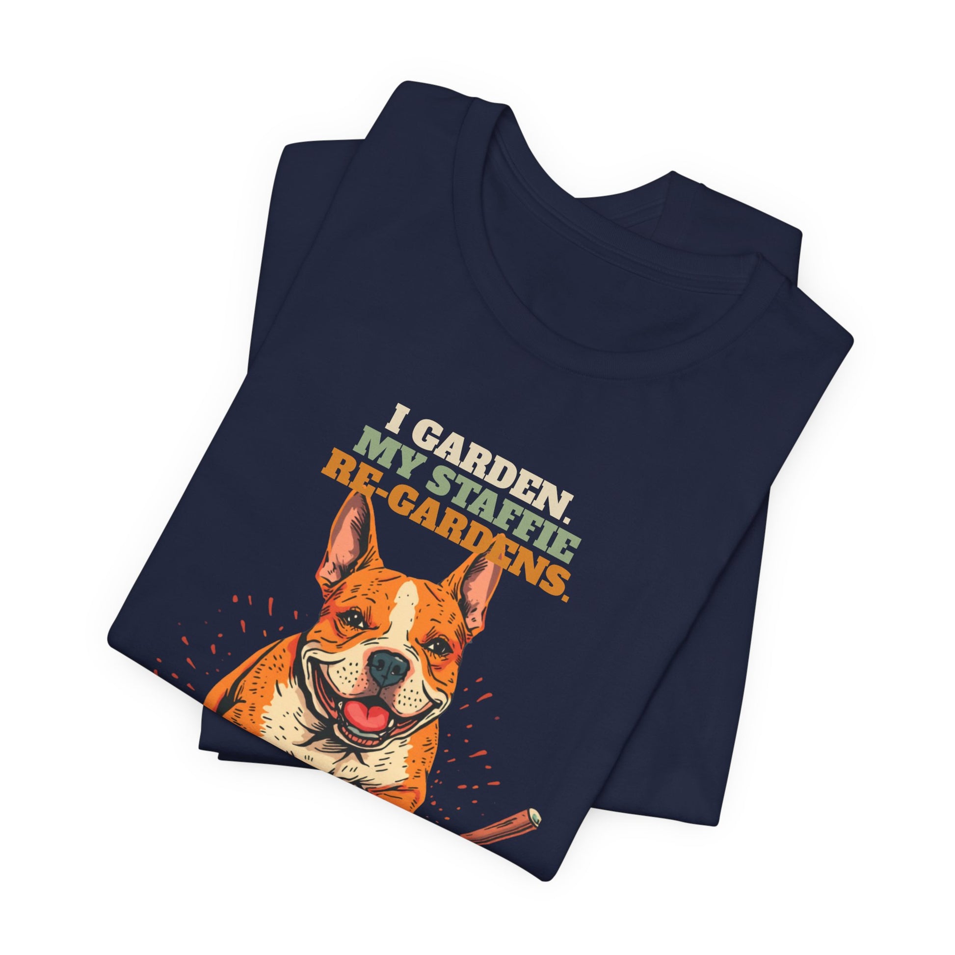 Staffie gardening unisex tee front