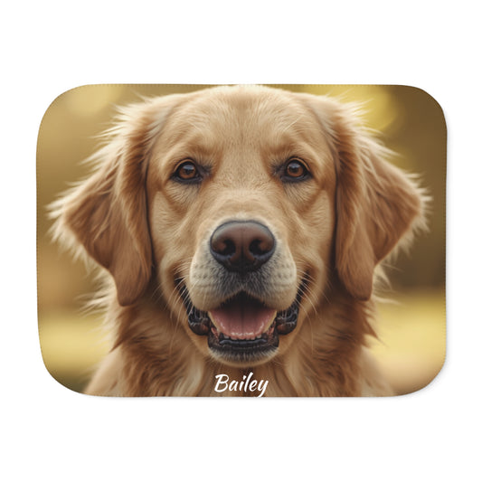 Personalized Dog Photo Sherpa Blanket — Custom Pet Name Cozy Throw (60" x 80")