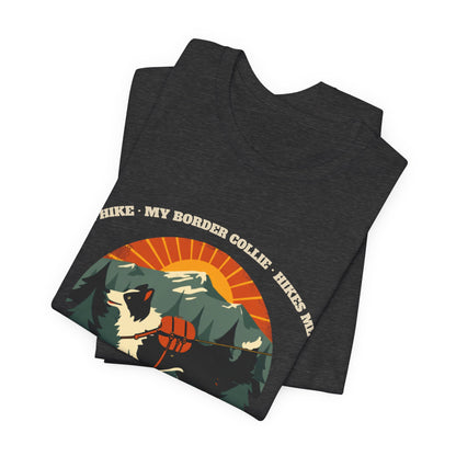 Dark grey heather border collie hiking t-shirt fabric texture close-up