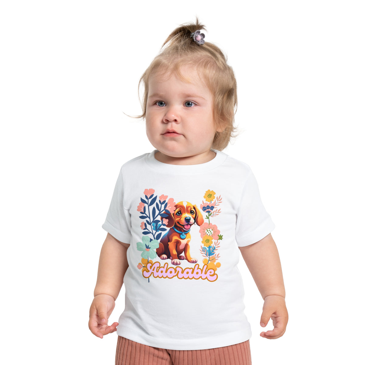 Wildflower Pup baby t-shirt — front view, 100% cotton