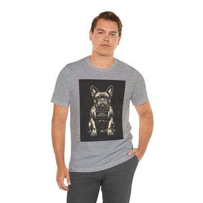 French Bulldog True Crime Night Shift t-shirt, dark grey heather, front view