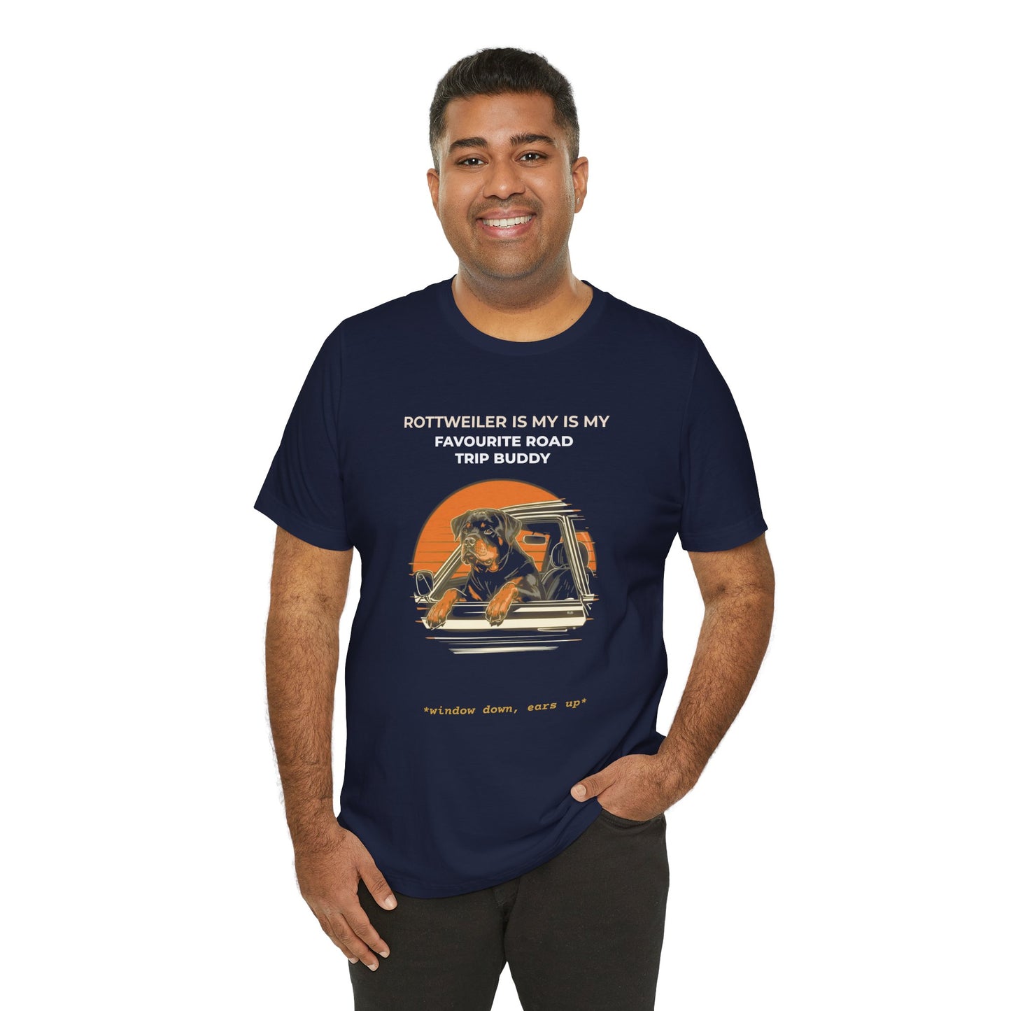 Rottweiler Road Trip T-Shirt – “Rottweiler Is My Favourite Road Trip Buddy” Graphic Tee