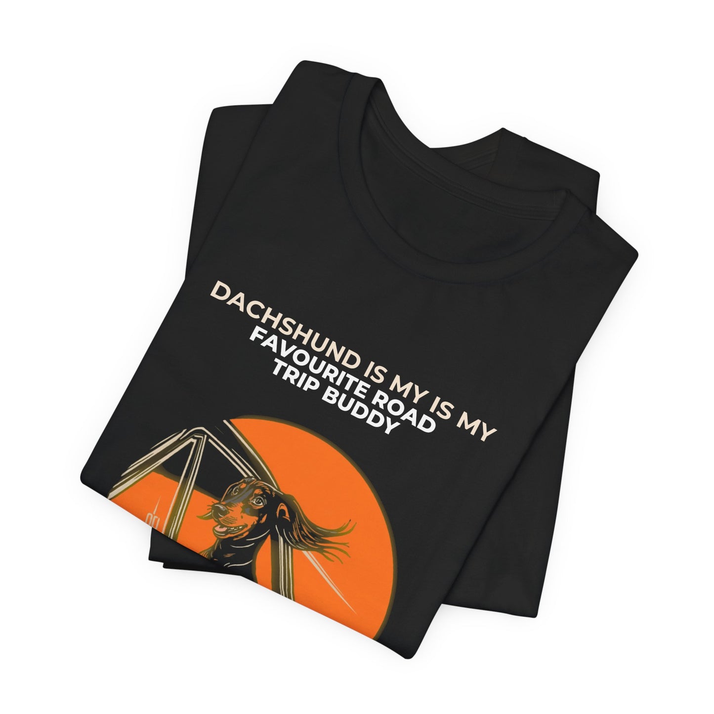 Dachshund Road Trip T-Shirt — “Dachshund Is My Favourite Road Trip Buddy” Vintage Sunset Tee