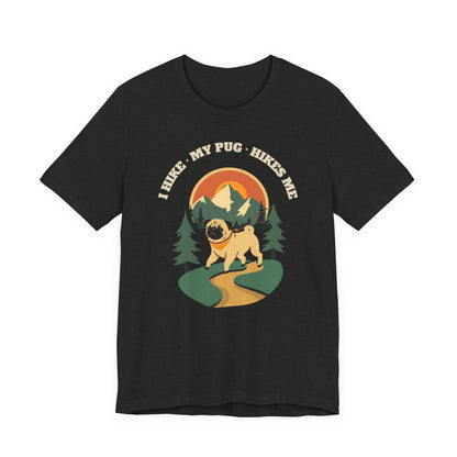 Dark grey heather I Hike My Pug Hikes Me tee front view