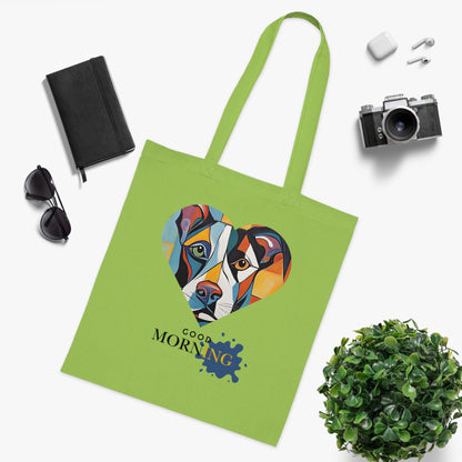 Cotton Tote Bag - Abstract Dog Heart Design with Good Morning Text-Sniffwaggleandwalk™