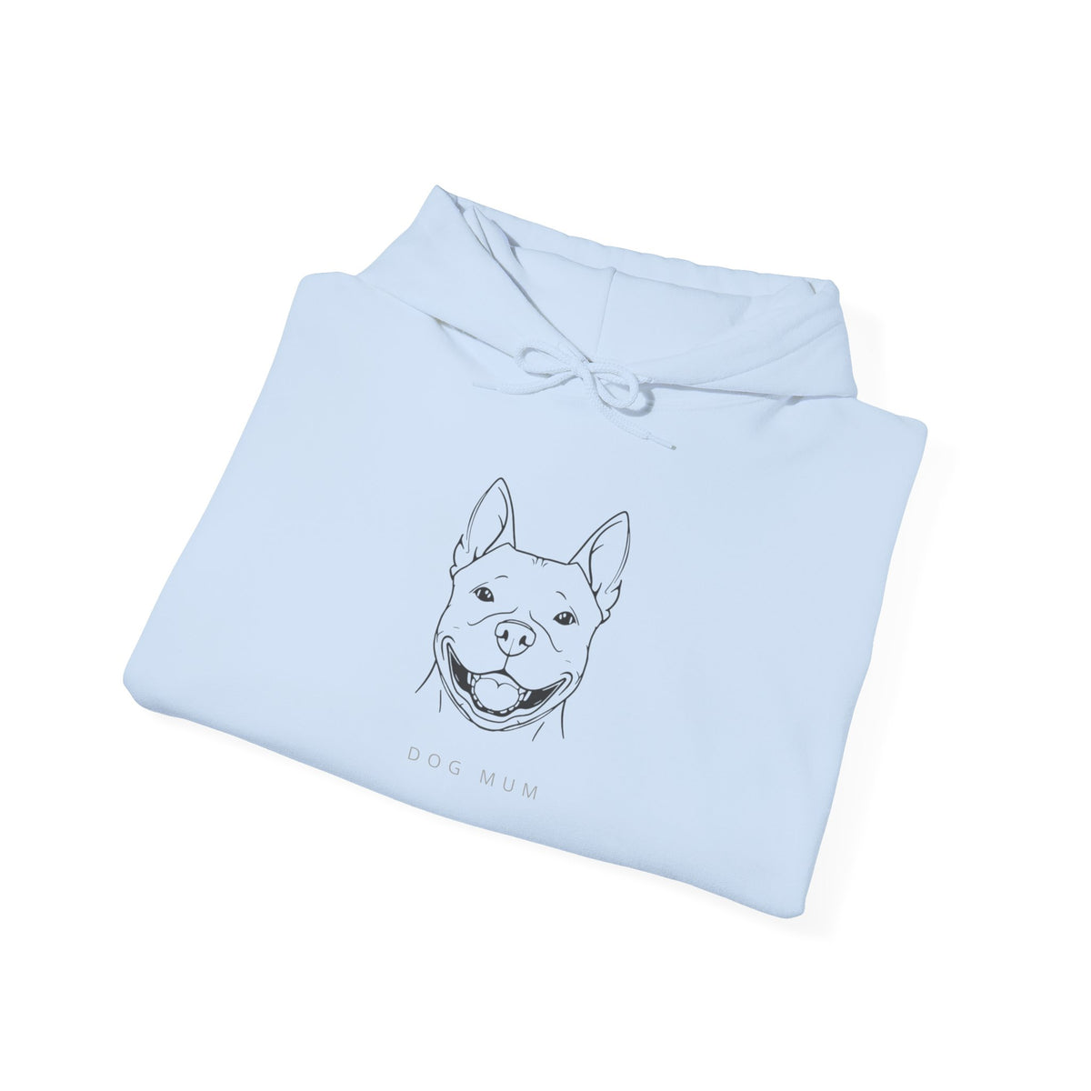 Staffie Dog Mum hoodie detail on light fabric