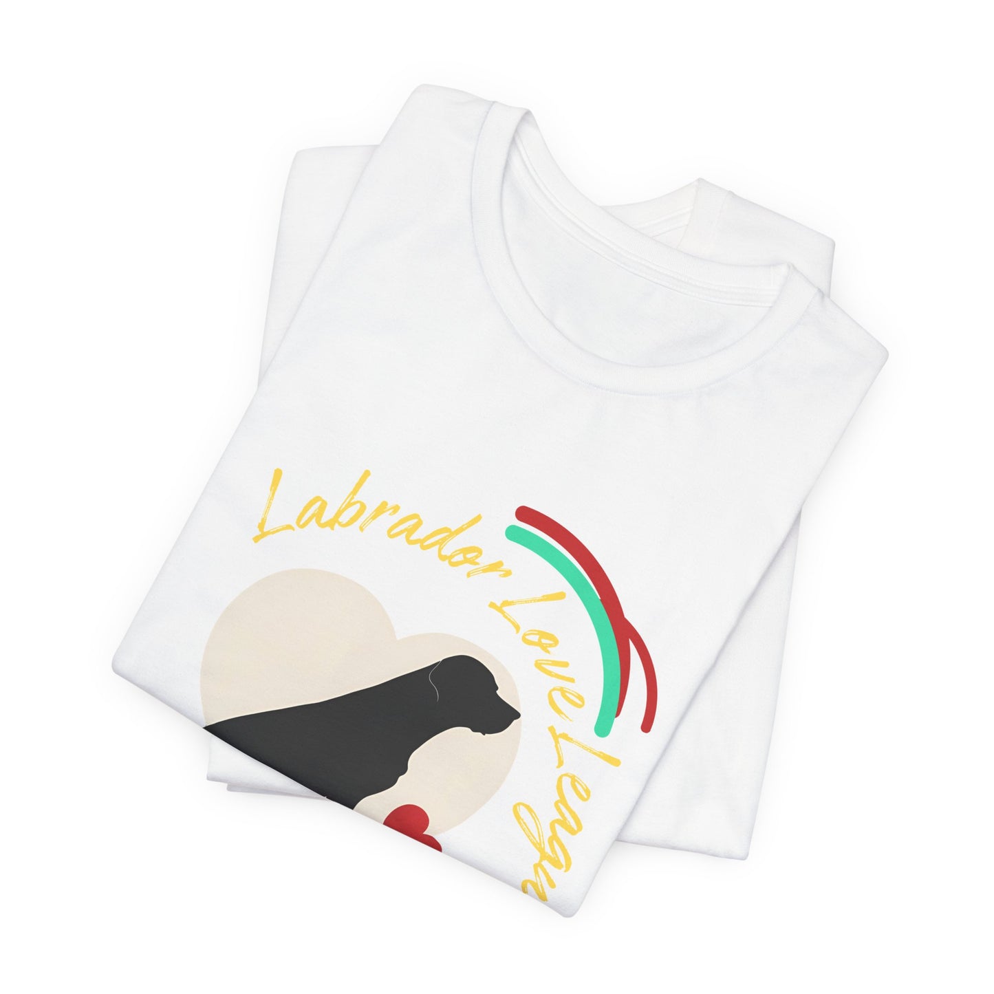 Folded White Labrador Love League t-shirt with black Lab heart design