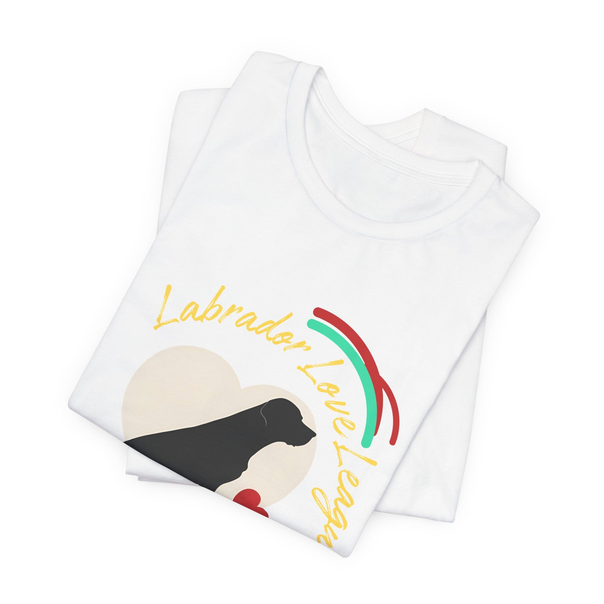 Folded White Labrador Love League t-shirt with black Lab heart design