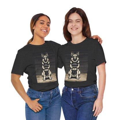 German Shepherd True Crime Night Shift t-shirt colour options, black, white, athletic heather