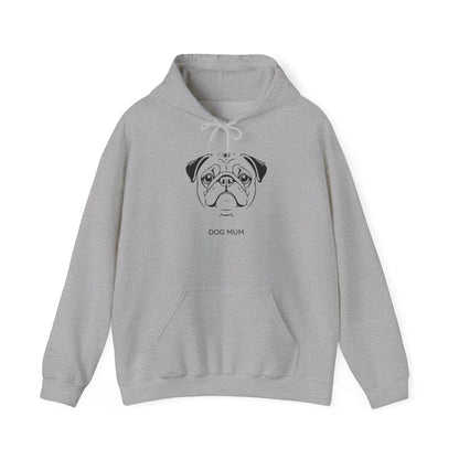 Pug Dog Mum hoodie unisex relaxed fit on model
