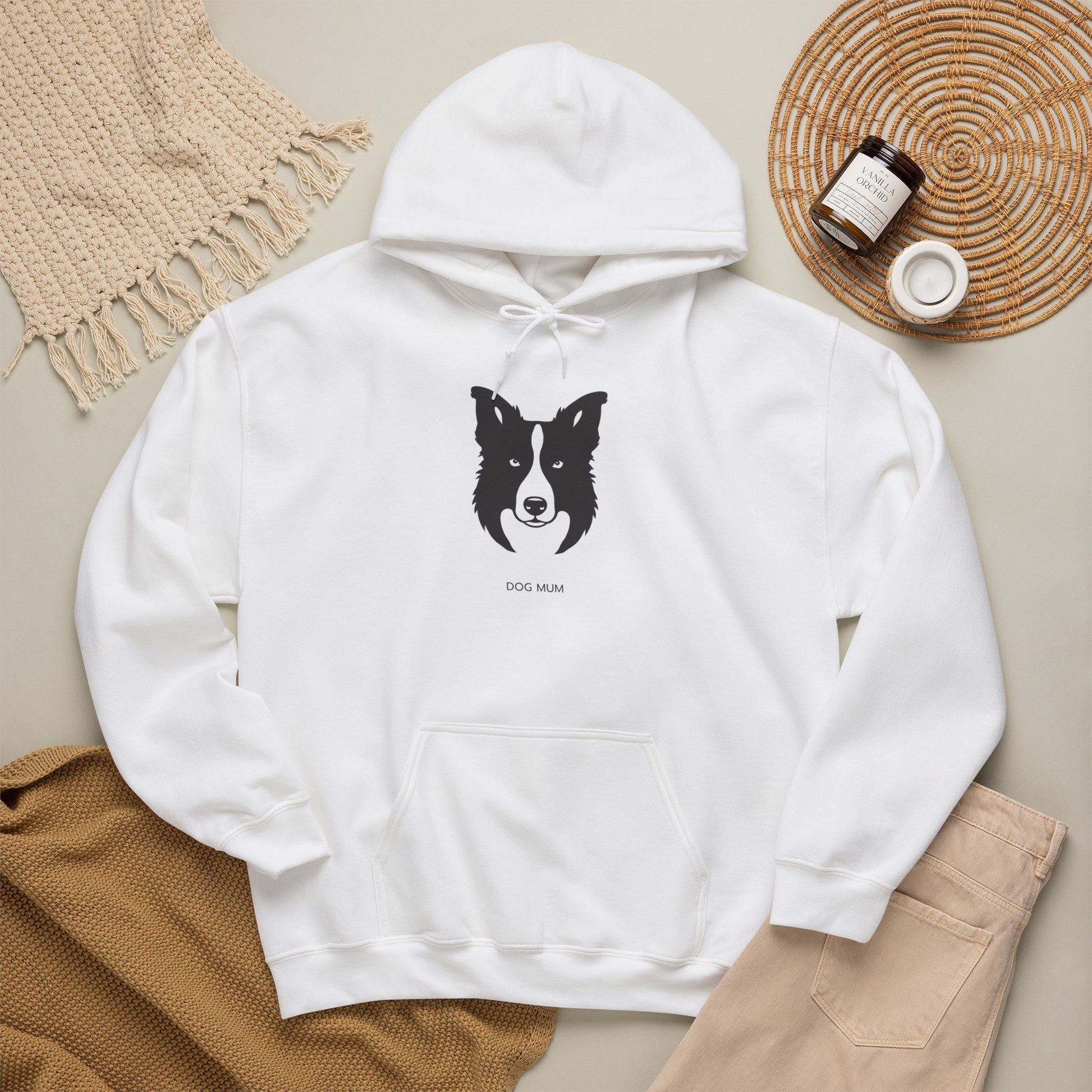 Border Collie Dog Mum line art hoodie in Light Blue