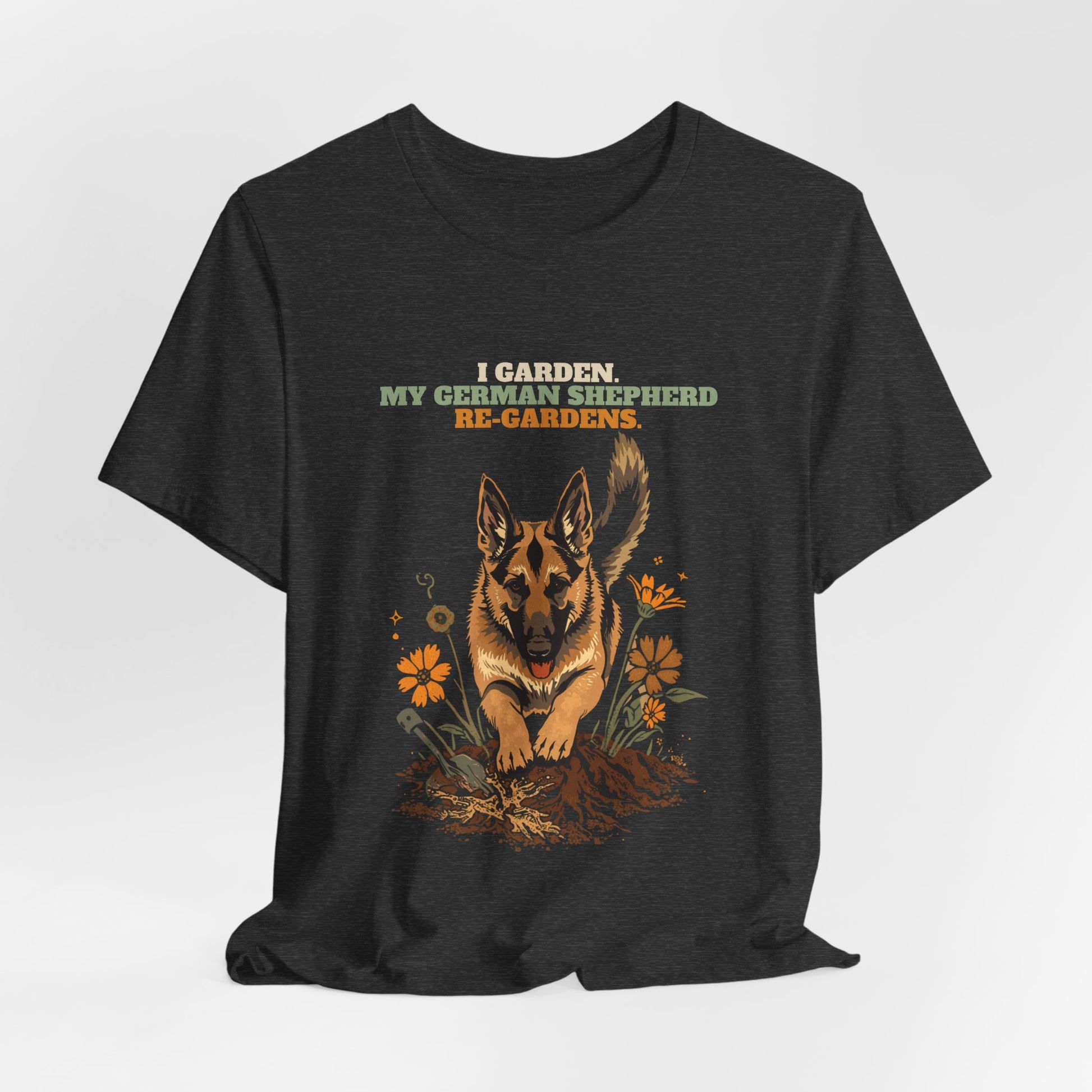 German shepherd gardening tee black heather