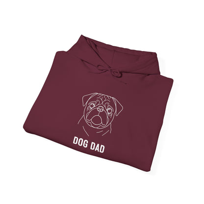 Pug Dog Dad hoodie, white line art on navy