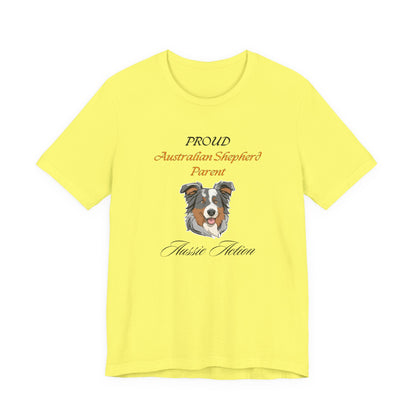 Proud Australian Shepherd Parent t-shirt in Natural, front view