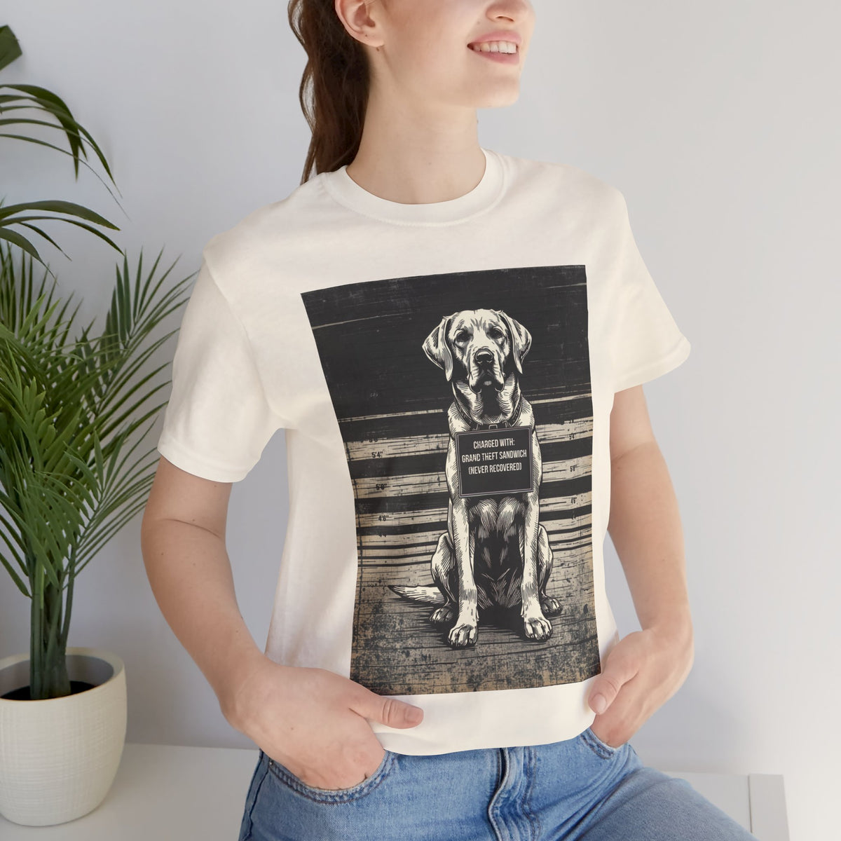 Model wearing the Labrador True Crime Night Shift tee, black, side angle