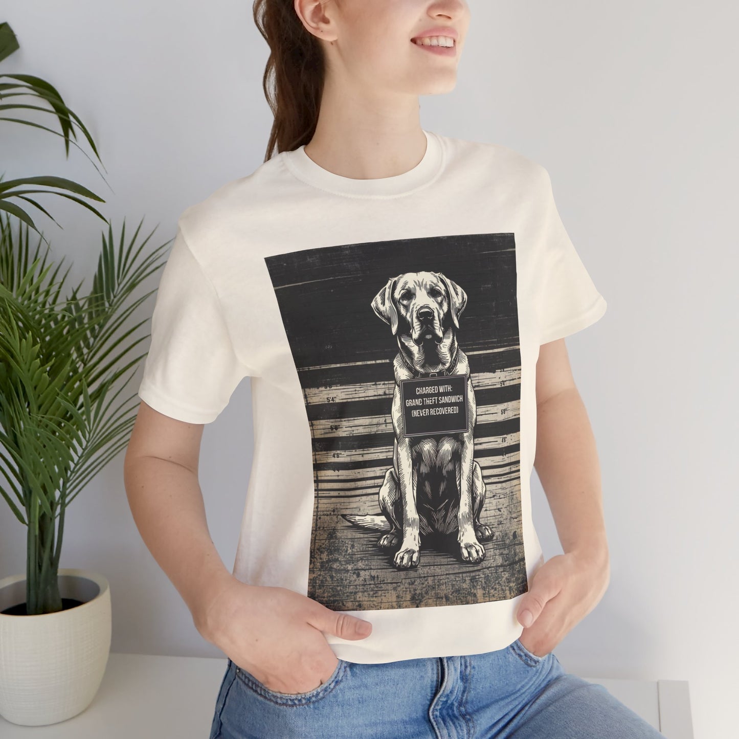 Model wearing the Labrador True Crime Night Shift tee, black, side angle