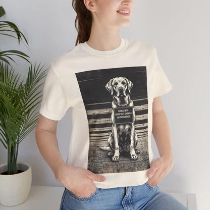 Model wearing the Labrador True Crime Night Shift tee, black, side angle