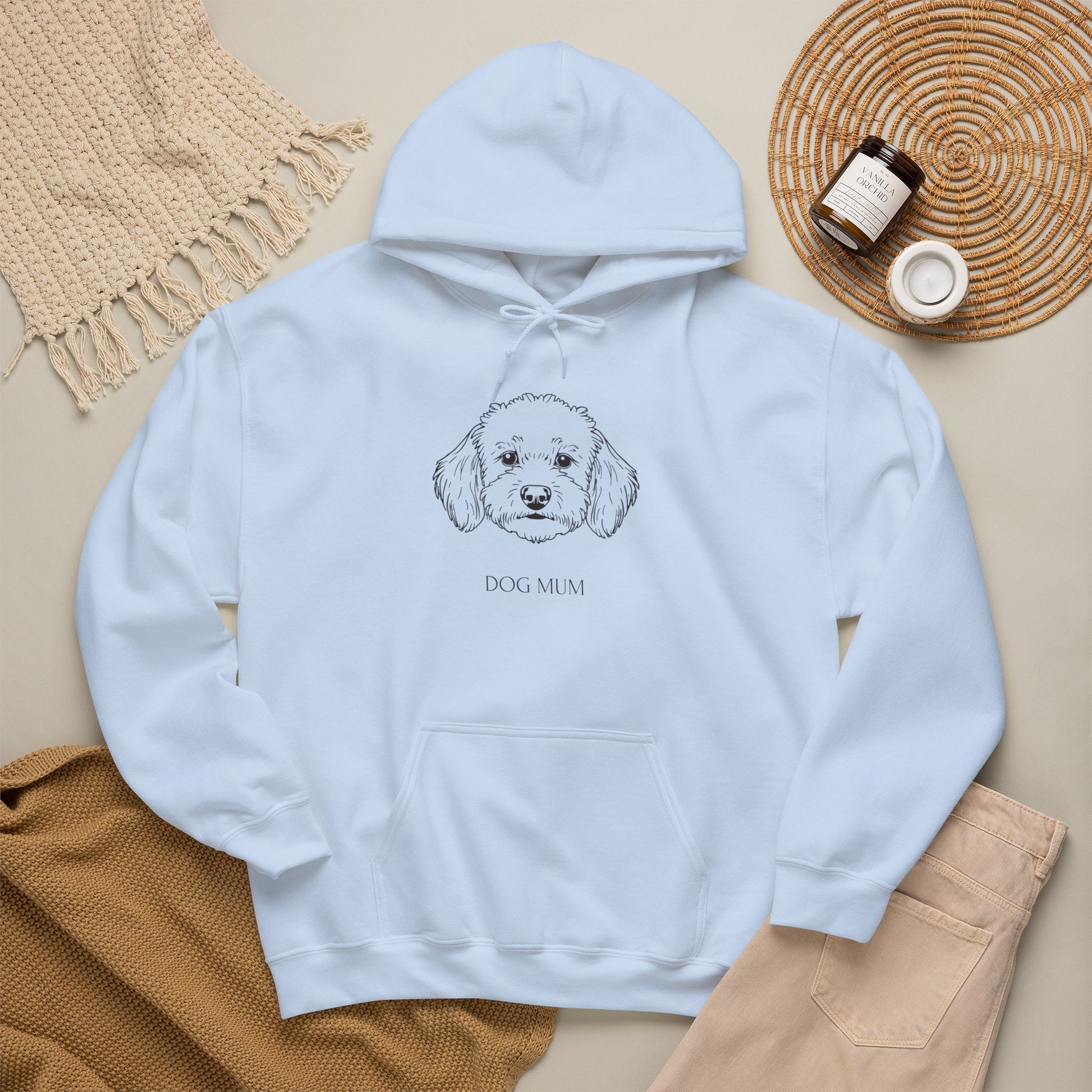 Cockapoo Dog Mum hoodie lifestyle photo, light colour