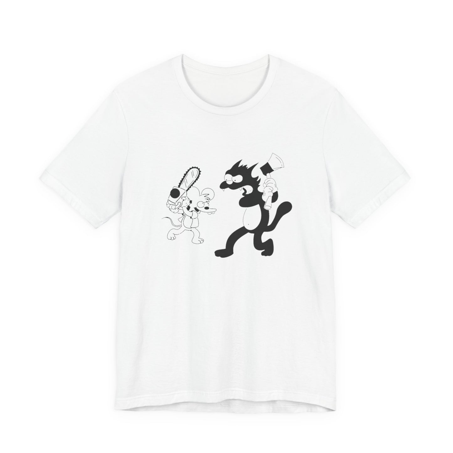 The Itchiest Scratchiest t-shirt in Natural — retro cartoon design, unisex fit XS–5XL