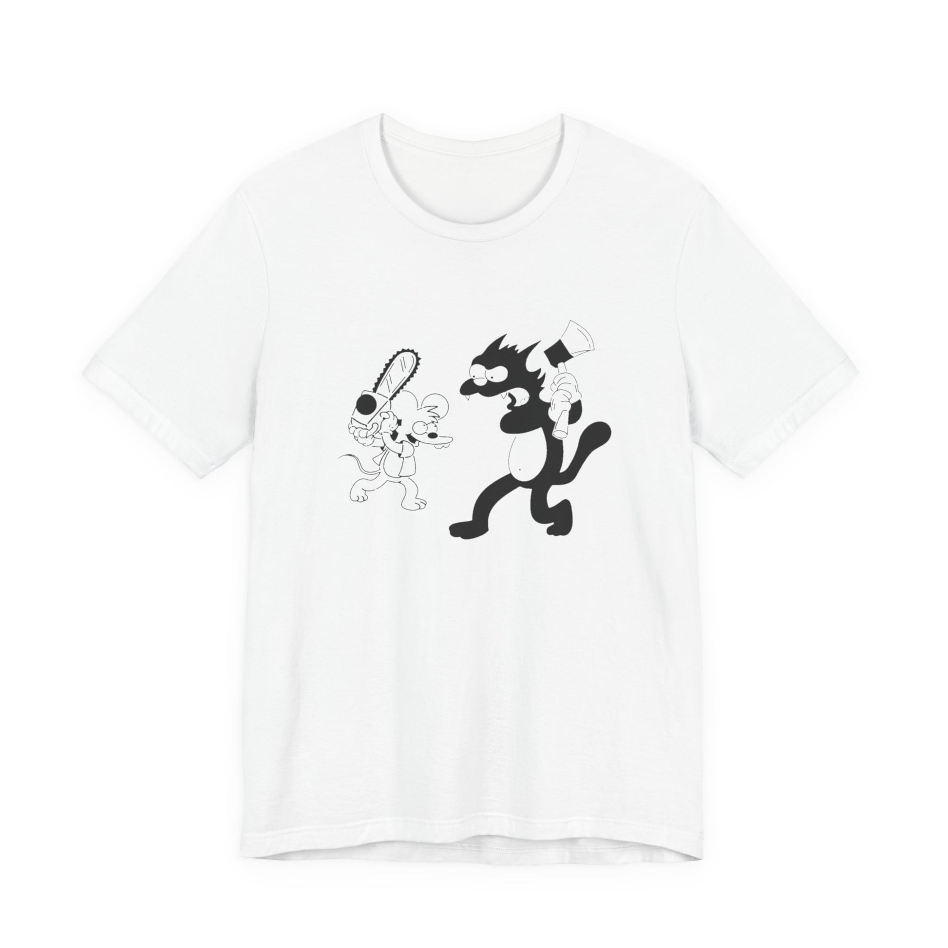 The Itchiest Scratchiest t-shirt in Natural — retro cartoon design, unisex fit XS–5XL
