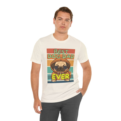 Best Dog Dad Ever T-Shirt — sunset stripe pug print close-up