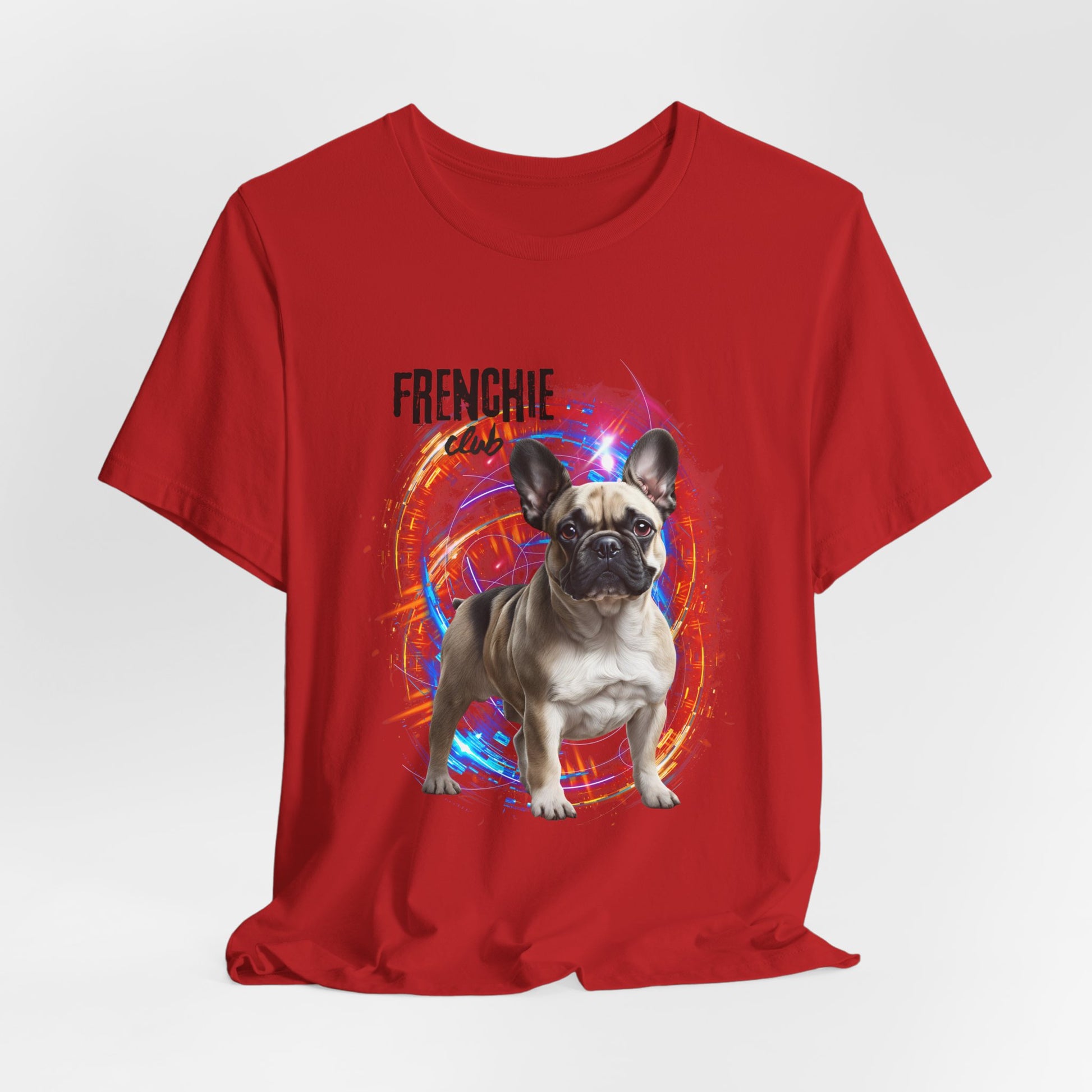 Join the Frenchie Club t-shirt in White — colourful Frenchie print, gift for French Bulldog lovers
