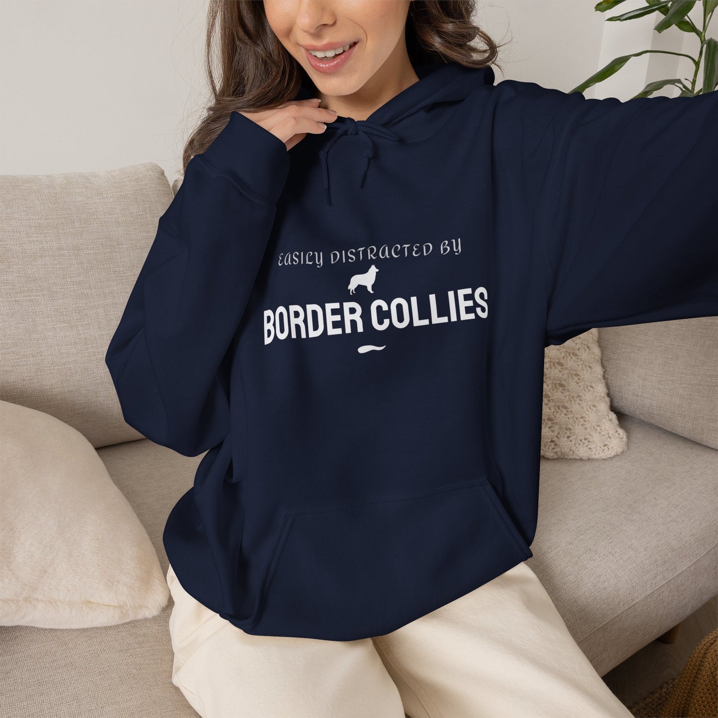 Border Collie funny hoodie dark heather sleeve detail