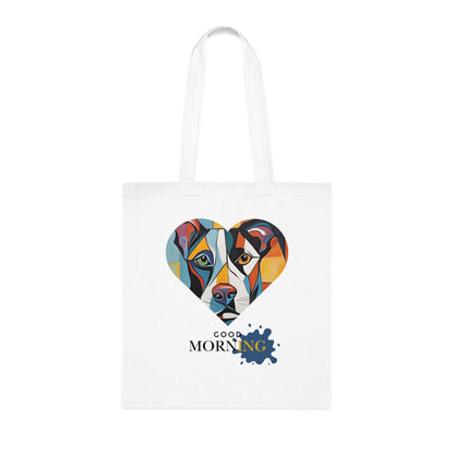 Cotton Tote Bag - Abstract Dog Heart Design with Good Morning Text-Sniffwaggleandwalk™