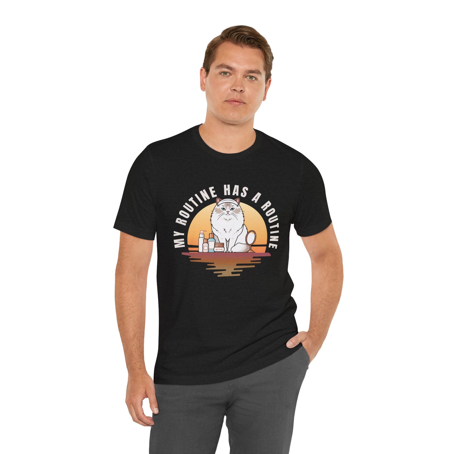 Cat Skincare Tee — “My Routine Has a Routine” Graphic T‑Shirt
