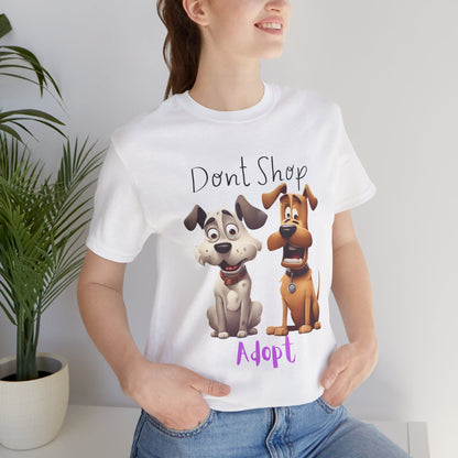 Don't Shop Adopt rescue dog t-shirt — organic cotton unisex tee, rescue advocate gift, Sniff Waggle And Walk