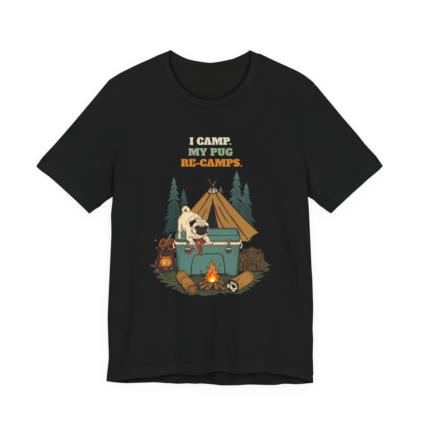 Pug camping t-shirt Black colourway