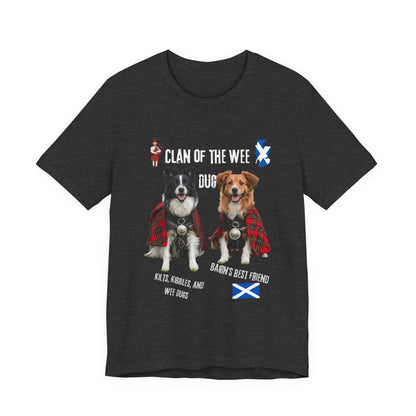 Clan of the Wee Dug funny Scottish dog slogan tee in red, Bella+Canvas 3001 DTG print