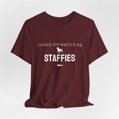 Easily Distracted by Staffies slogan tee detail