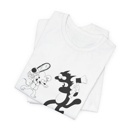 The Itchiest Scratchiest tee — Heather Blue, lifestyle shot, funny cartoon tee printed to order