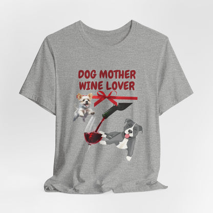 Dog Mother Wine Lover t-shirt fabric close-up showing the organic cotton
