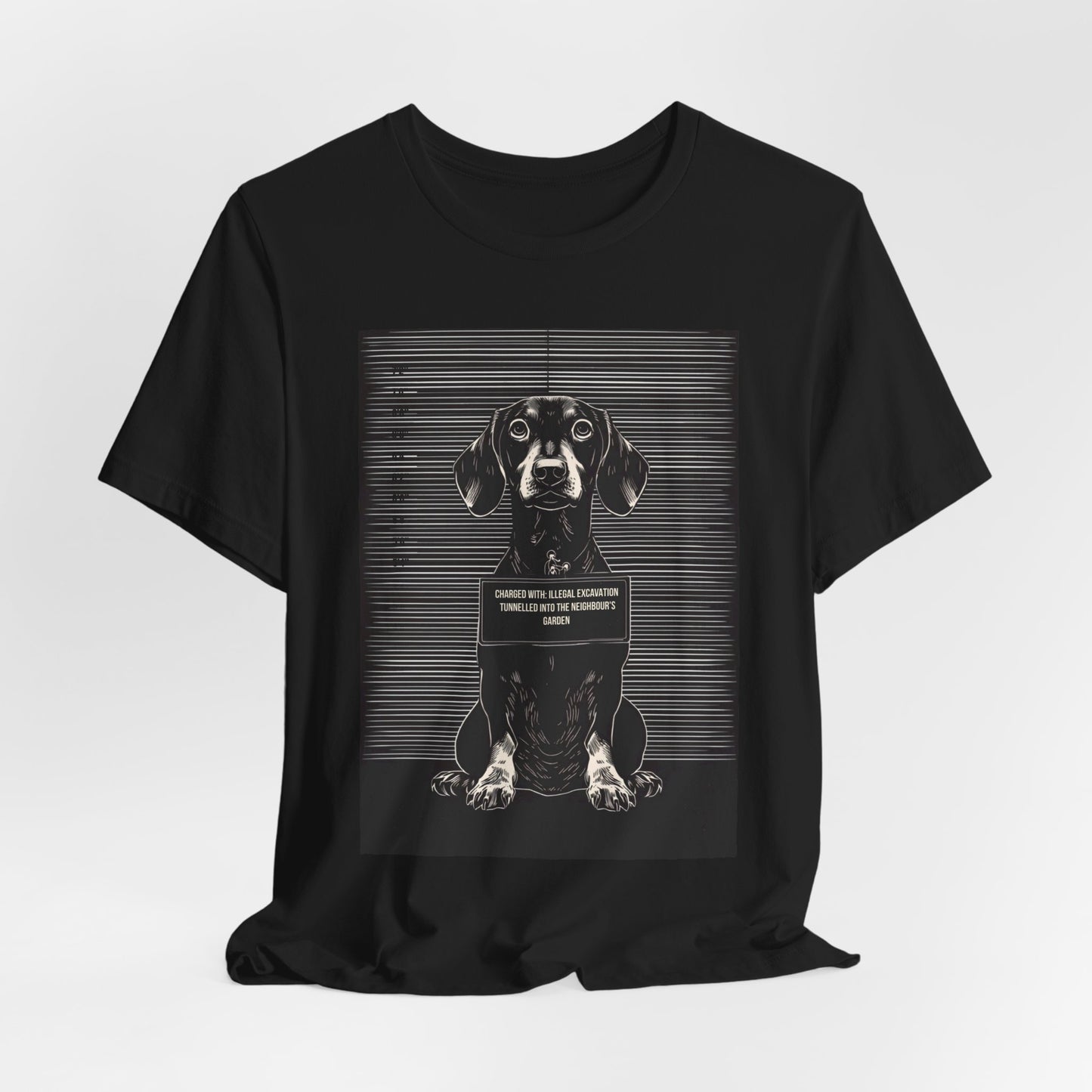 Dachshund True Crime Night Shift t-shirt colour options, black, dark grey heather, black heather