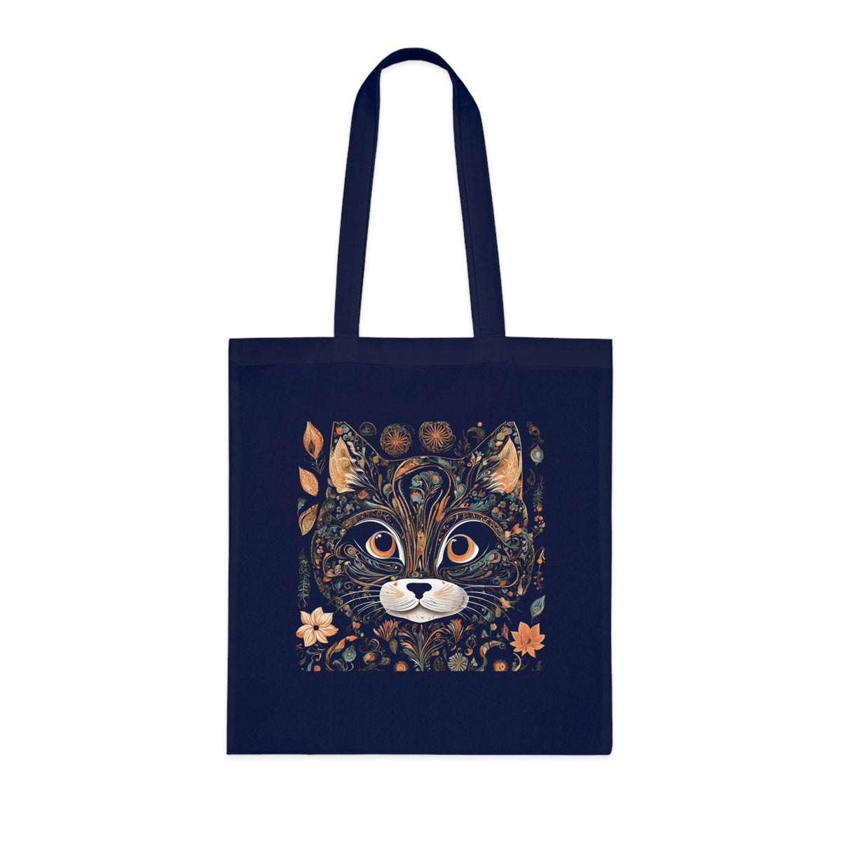 Transparent cat design cotton tote bag in navy blue colourway