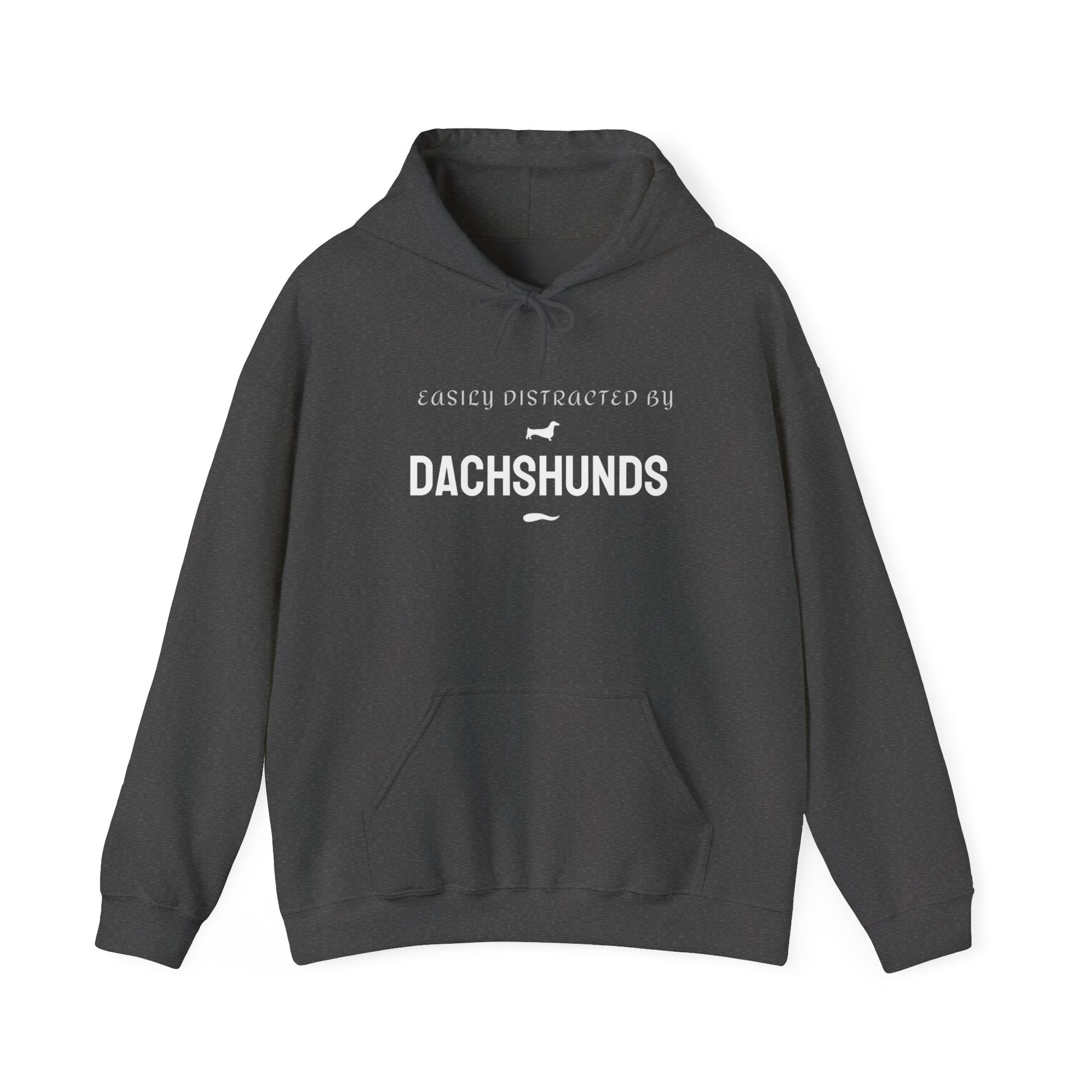 Dachshund slogan hoodie shown on hanger