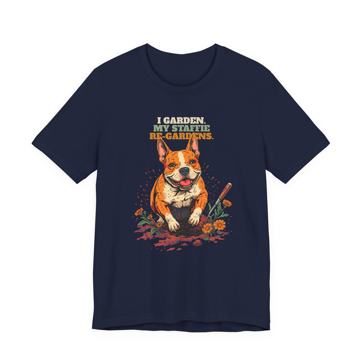 Staffie gardening tee black heather