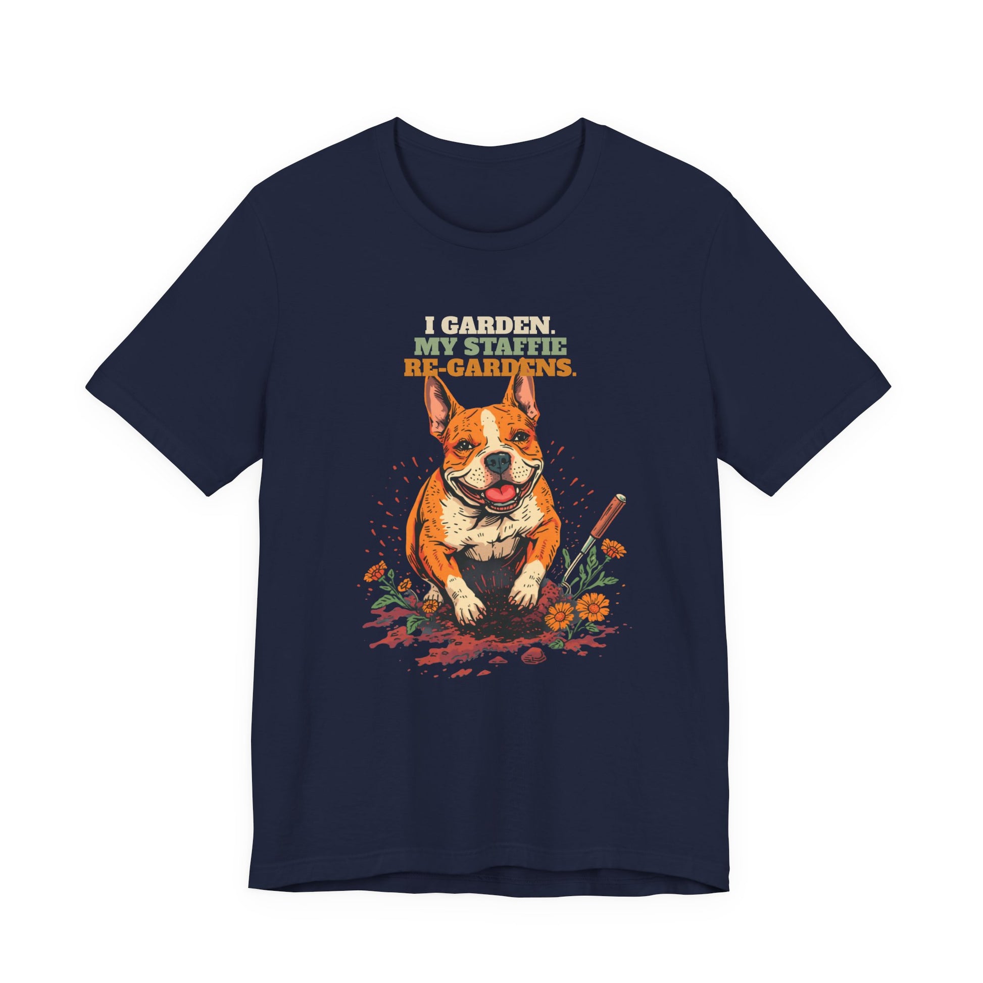 Staffie gardening tee black heather