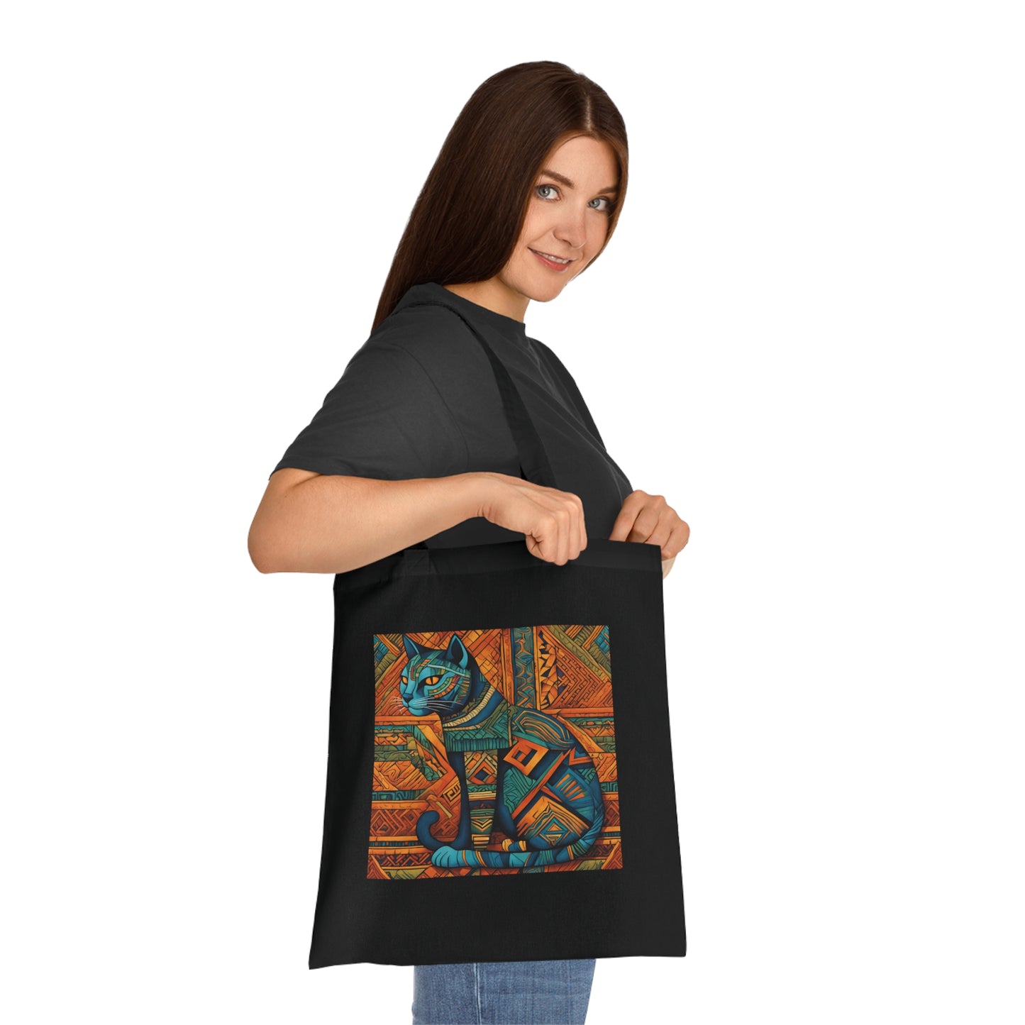 Cotton Tote Bag with Egyptian Cat Design-Sniffwaggleandwalk™