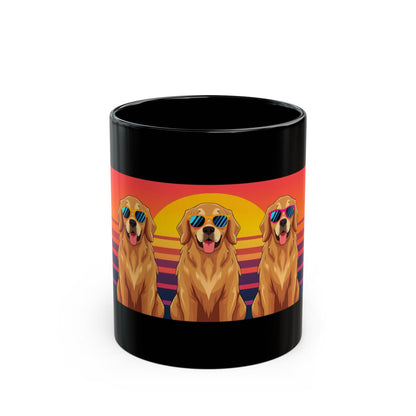 Golden Retriever retro sunglasses black ceramic mug — dog lover gift