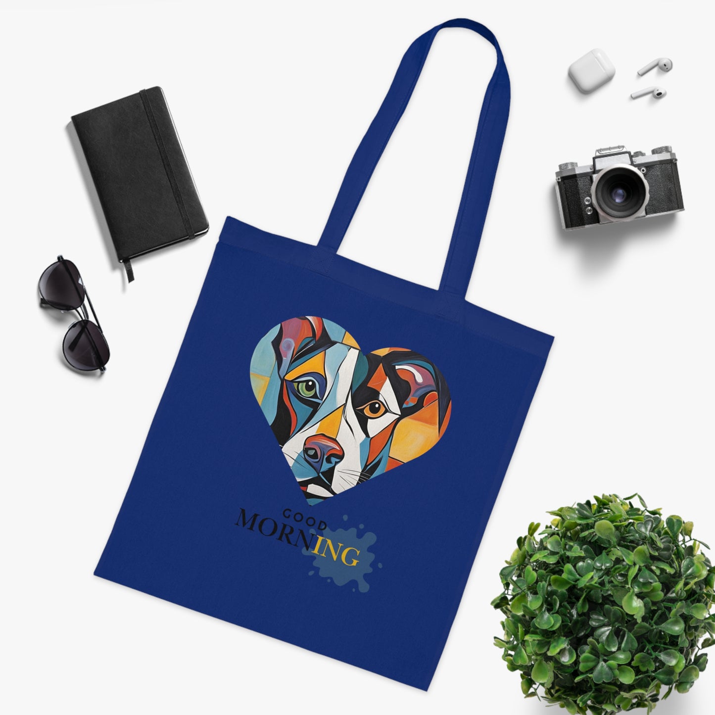 Cotton Tote Bag - Abstract Dog Heart Design with Good Morning Text-Sniffwaggleandwalk™