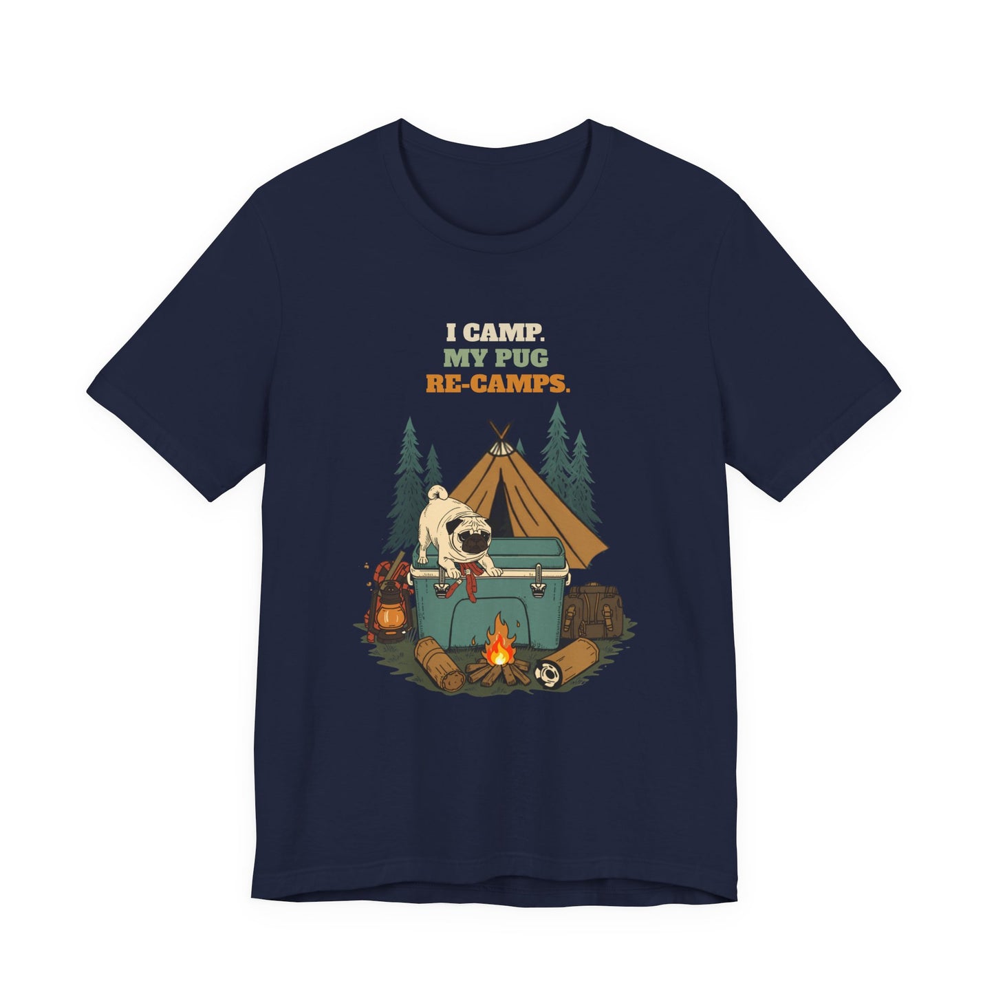 Pug camping t-shirt colour option
