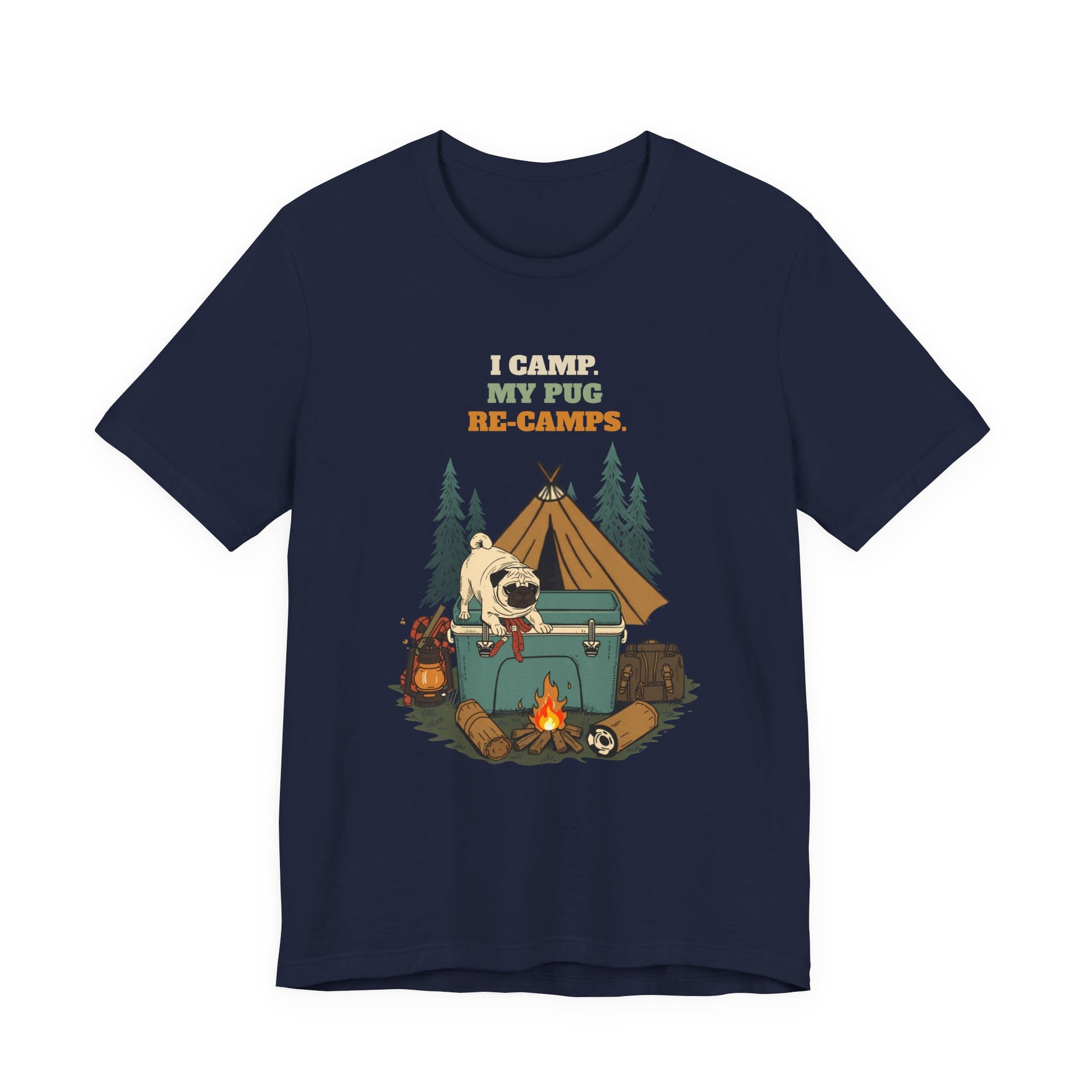 Pug camping t-shirt colour option