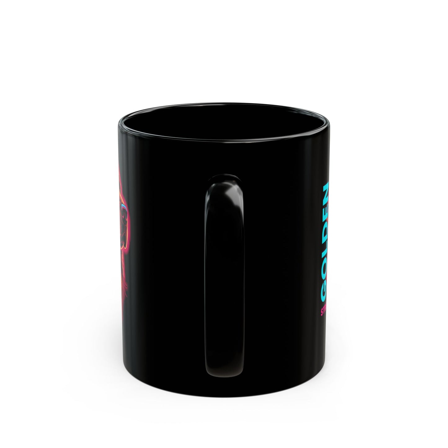 Golden Retriever Neon Portrait Mug — Black 11oz/15oz Coffee Cup