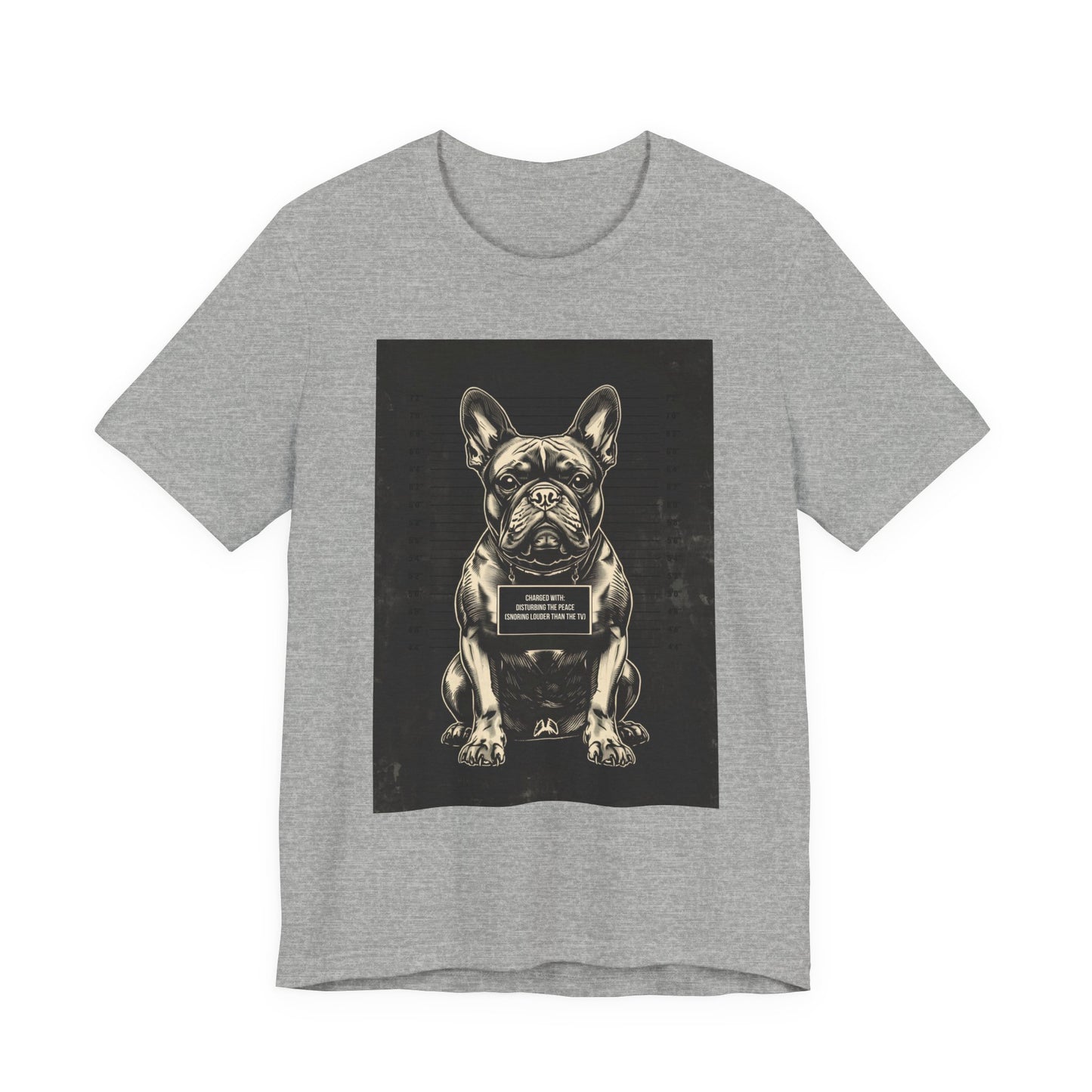 French Bulldog True Crime Night Shift t-shirt, dark grey heather, back view
